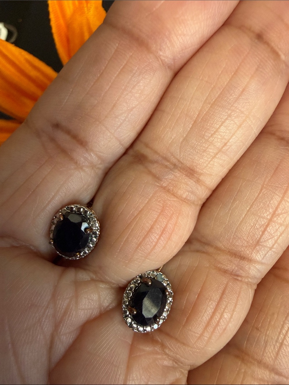 Vintage Black Oval Crystal Halo Stud Earrings - Unbranded Womens Jewelry